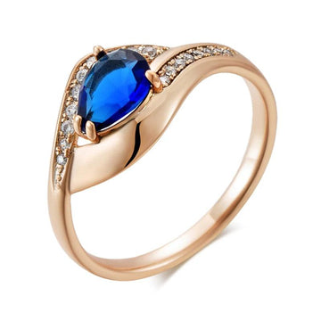 Superb Sparkling Blue AAA Zircon Crystals Filled 14K Rose Gold Luxury Rings - Vintage Party Daily Fine Jewellery